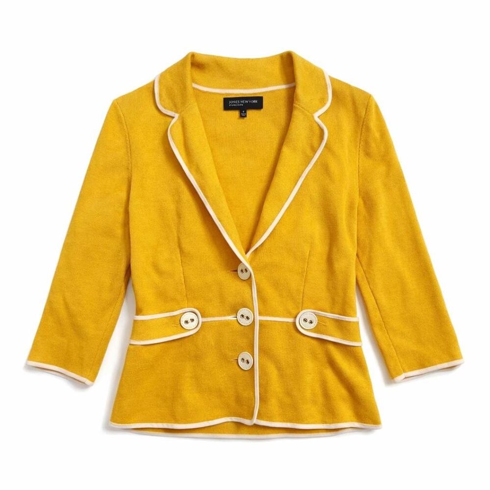 Vtg St Jones New York Yellow Piped Soft Blazer Dark Academia Preppy Dopamine Sun